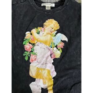 Youth in Revolt Angel Graphic Tee Cherub Roses Vintage Wash Black T-Shirt Size L